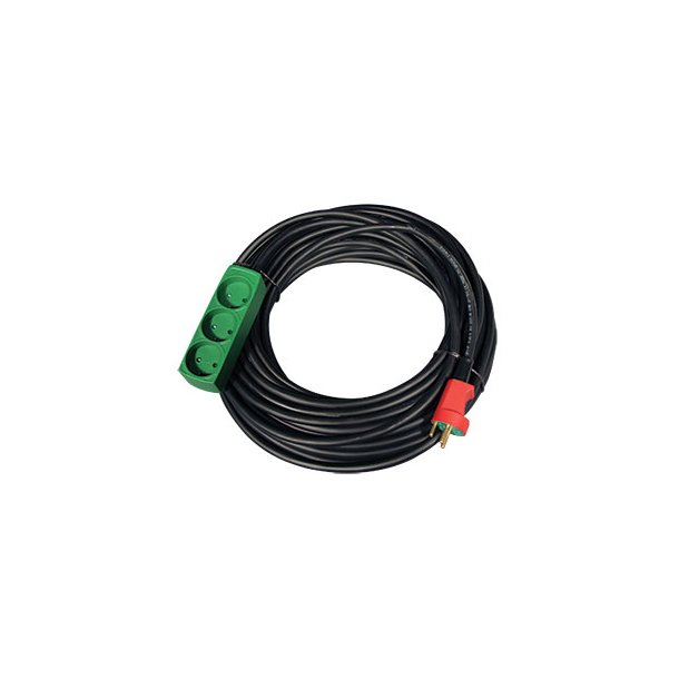 Kabelst 2 - 10 mtr - 3G1,5 mm - DK stik & 3 stikds R/G