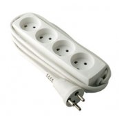 4 stikdse - med jord - hvid - 1,5 mtr ledning