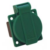 Indbygningsudtag til tavler - DK 230V med jord - gr�n