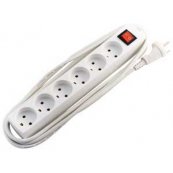 6 stikdse med afbryder - hvid - med jord - 3 mtr ledning